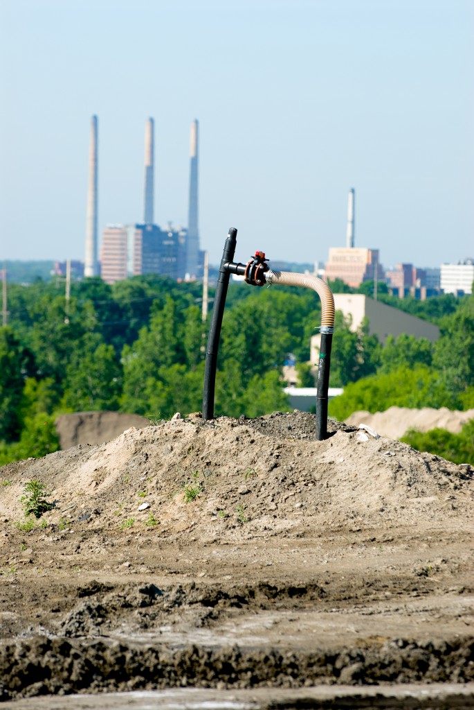 This wellhead at Wood Street Landfill, located in Lansing, Mich., is used to control vacuum pressure as gas is being drawn out of the landfill.